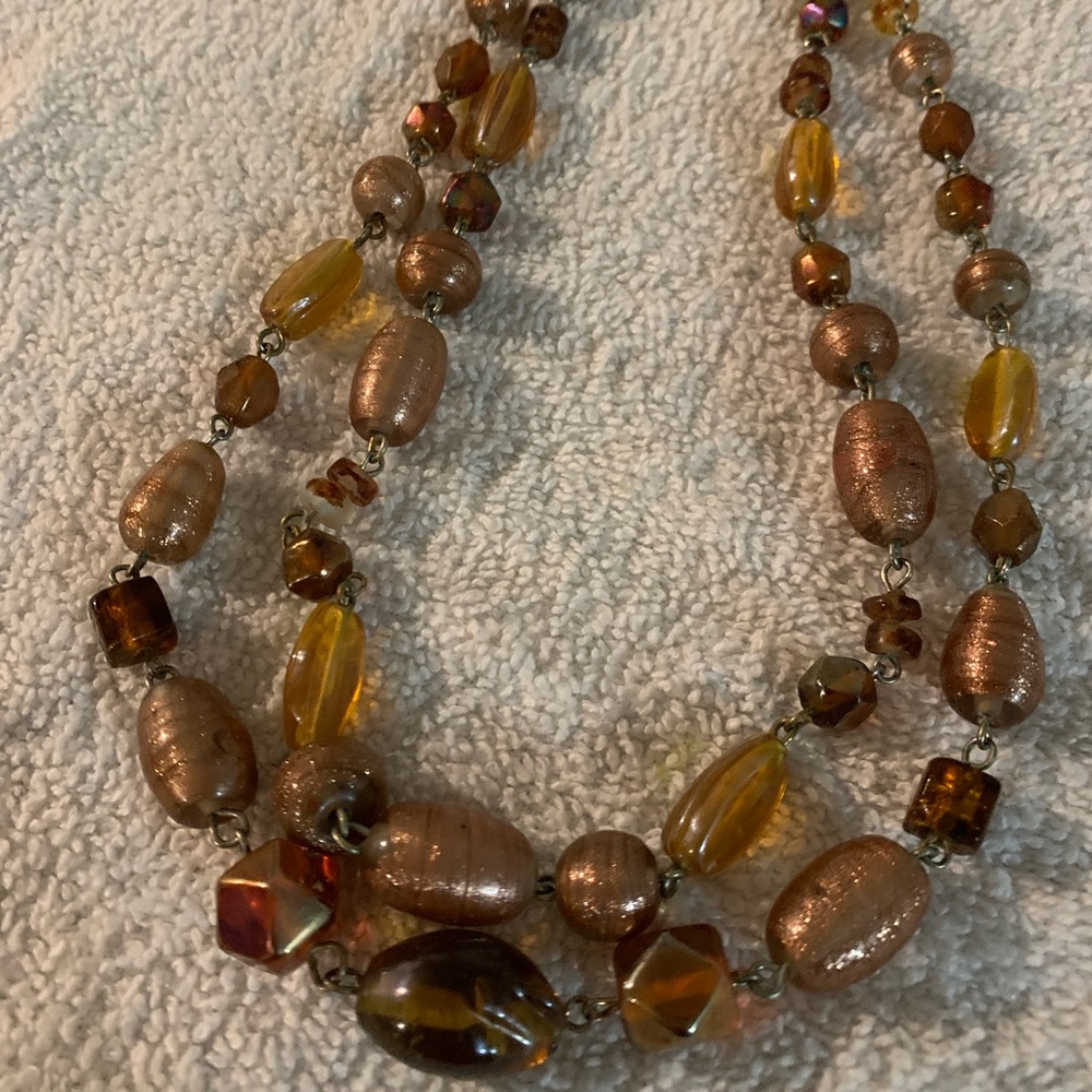 Vintage Beaded Necklace in Brown and Gold